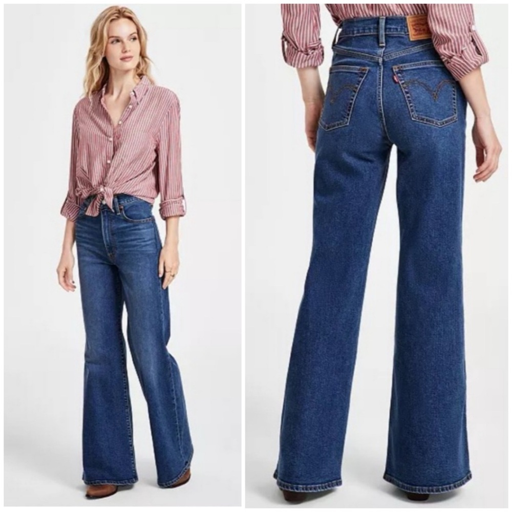Levi's High Rise Blue Jeans Wide Leg Flare - Picture 3 of 15